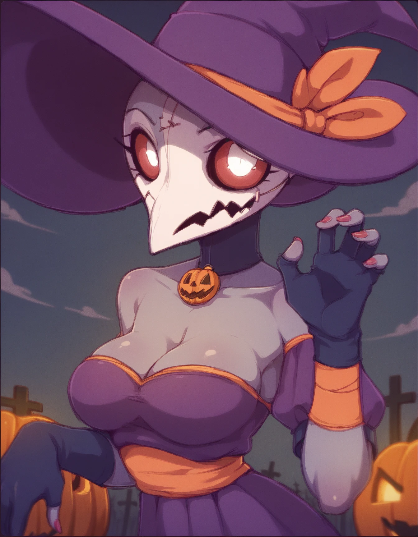 score_9, score_8_up, score_7_up, score_6_up, score_5_up, score_4_up
Lady_Pandemika, female, purple hat with a feather, mask of the plague doctor <lora:zombie-ponyxl-lora-nochekaiser:1>, zombie, colored skin, stitches, grey skin, multicolored skin, stitched face, zombie pose, halloween, halloween costume, cemetery <lora:Lady_Pandemika_XL-000002:0.9>