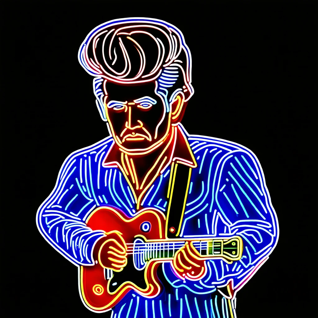 digital neon, Elvis Presley on a black background 