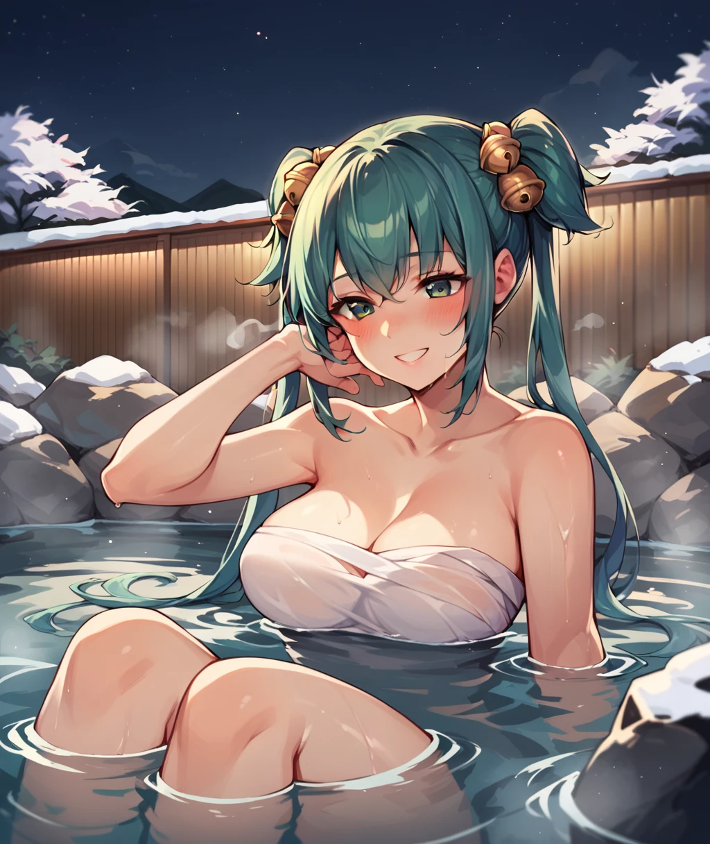 1girl, solo, nsfw,, (wearing nothing: 1.5), large breasts., empty eyes ,run elise jewelria, , green hair, long hair, red eyes, AHOGE,, flooding, fire, heavy snowfall, frozen, file, crying, sea, cooking, whole body, Cherry tree、 blue sky, church,, classroom, garden, , nipple , wet, hospital、、16 years old、 amusement park、