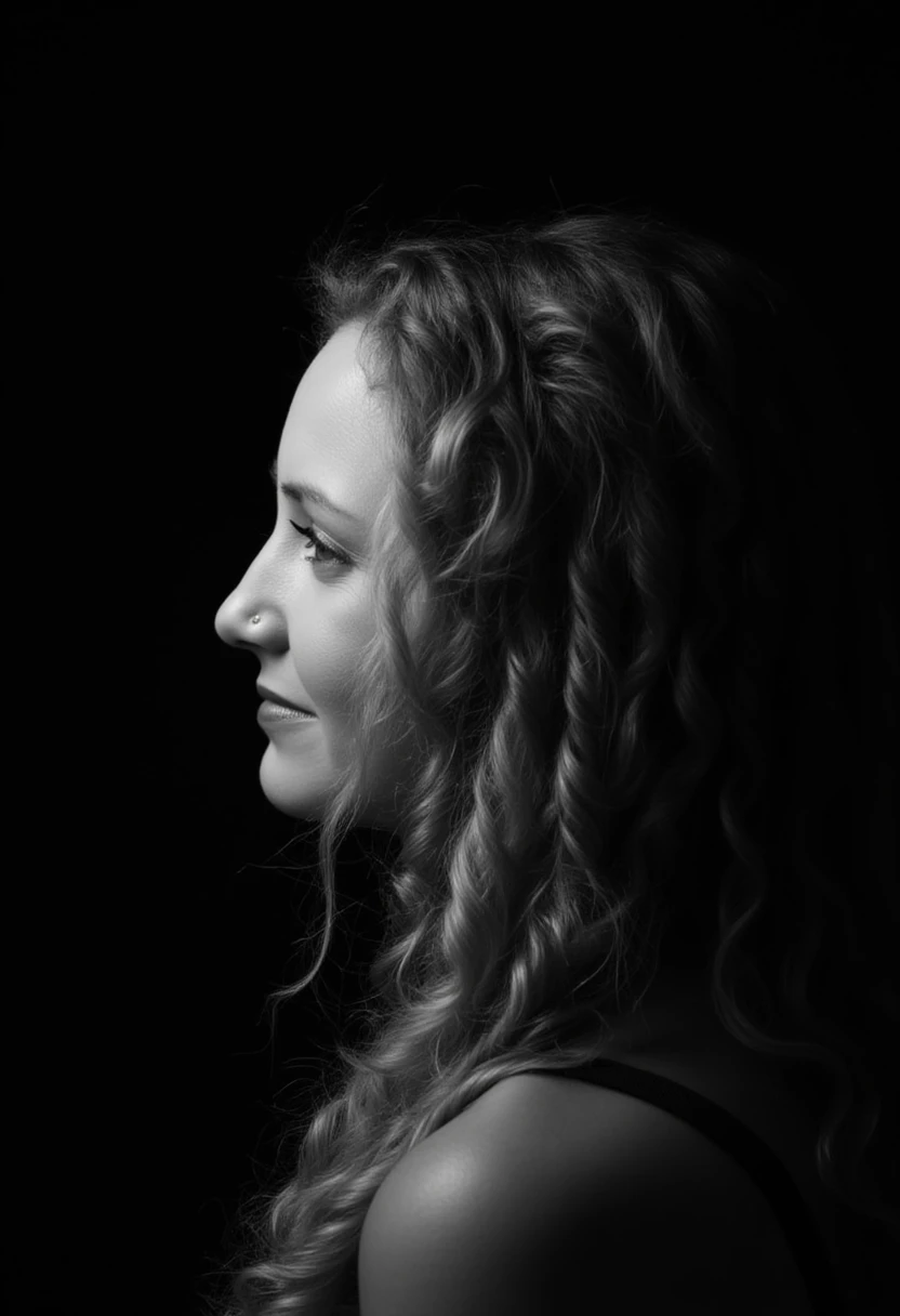 a black and white face profile photo of suzannahlipscomb, a woman. The background is black.