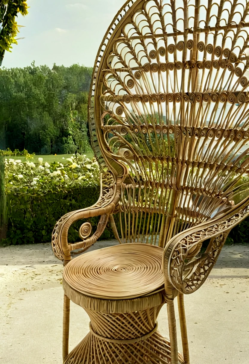 fauteuil_Emmanuelle, rotin, rattan armchair, detailed, cinematic,  surreal, open background, nature background, flower, romantic, beautiful, delicate, magical, artistic, intricate, elegant, perfect deep detail, strong focus, epic composition, joyful,, unique, amazing, gorgeous, dramatic  <lora:offset_0.2:0.1>   <lora:fauteuil_Emmanuelle:1>