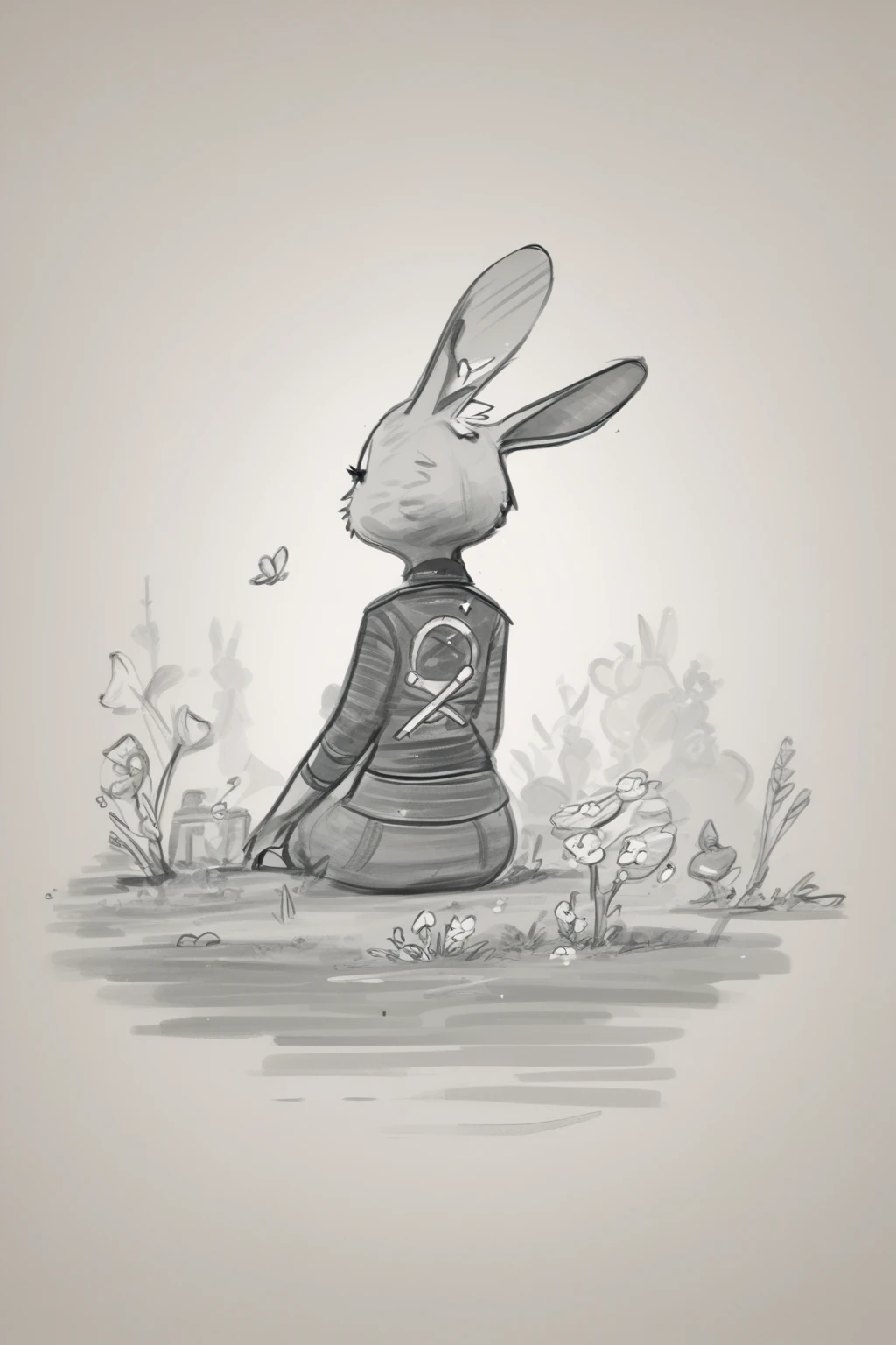 score_9, score_8_up, score_7_up, masterpiece, high quality, BREAK
 <lora:Calamari CakesStylePonyLyco:1> monochrome, greyscale, solo, drawing, sketch, silent comic, simple background,  a rabbit sitting in the woods,