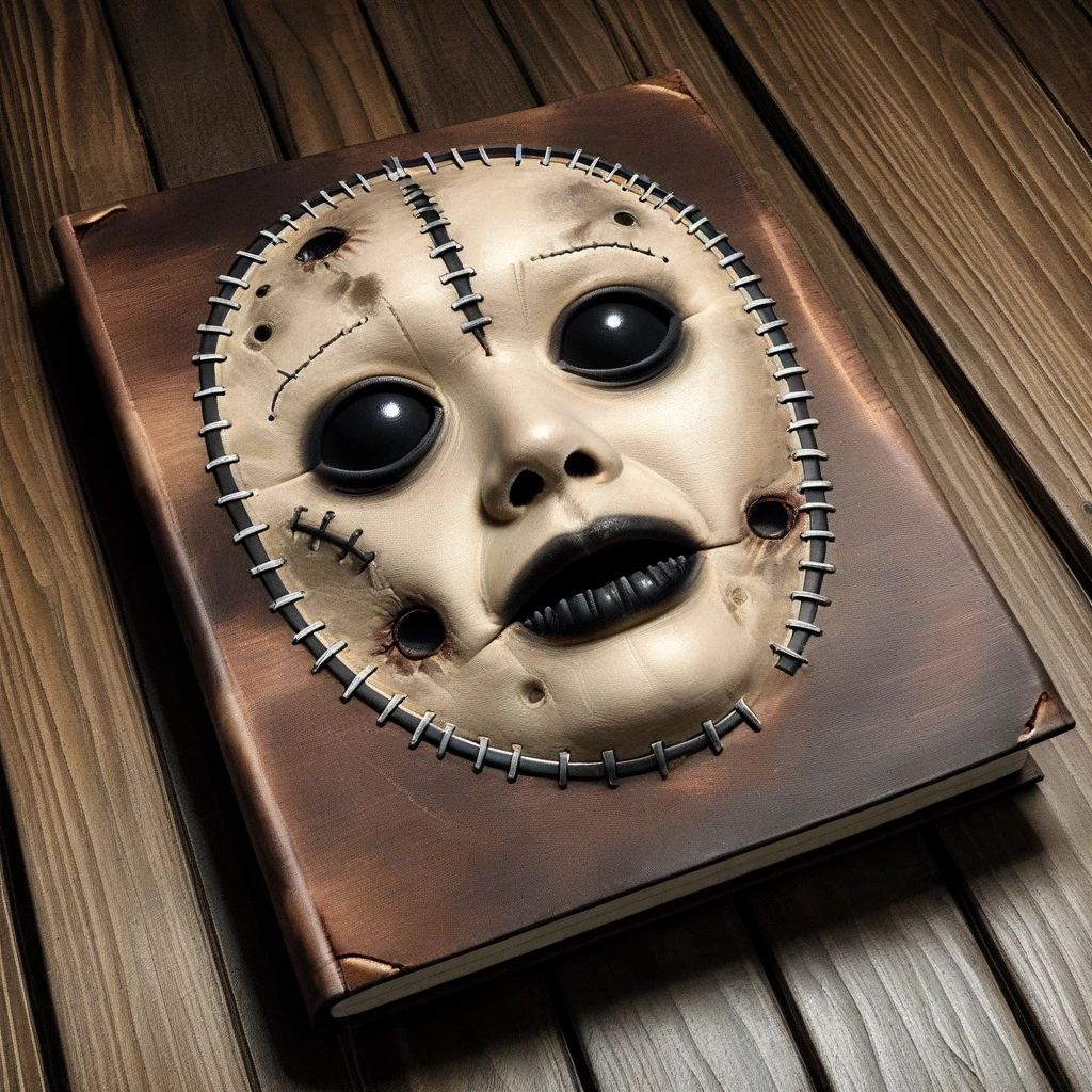 <lora:book_SDXL:0.7>,
black eyes, no humans, wooden floor, realistic, stitches, album cover, horror (theme), what, surreal, in box, still life, wooden table, stitched face, screw, wood, stitched mouth, sealed, Booknize, book cover, BOCO