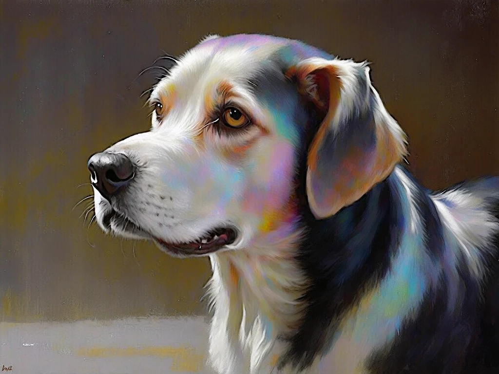 oil paint of a dog, colorful, detailed, masterpiece, __color__,  __epoch__, dynamic