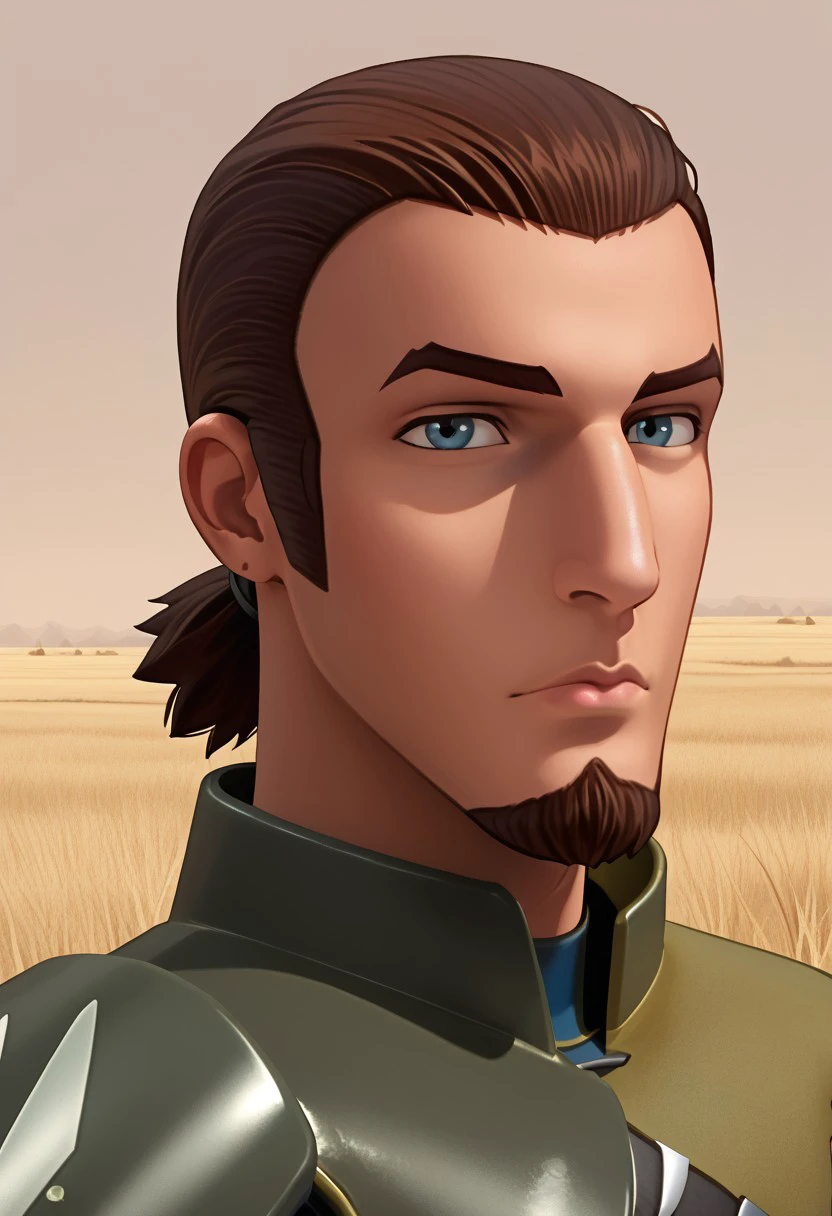 kanan jarrus, male, Muscular, brunette hair, cyan eyes, facial hair, middle age, armor, Portrait