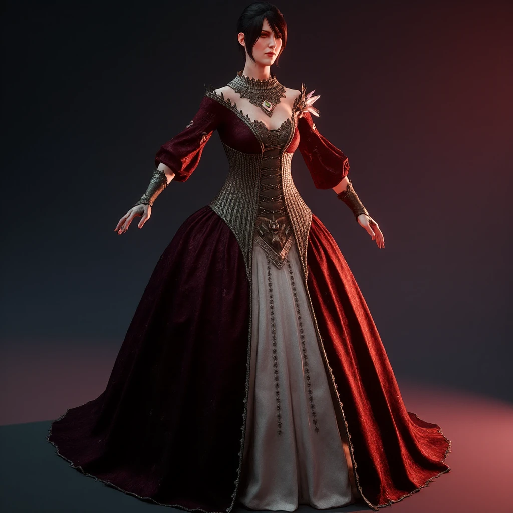 <lora:morrigan-dai:1> Morrigan DAI Facing her right, wearing a full gown, bright lighting