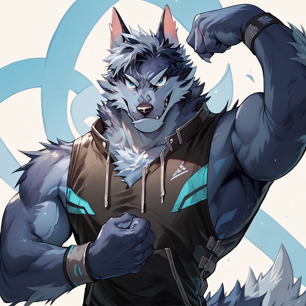 score_9, score_8_up, score_7_up, score_6_up, detailed background, Tindalos, Wolf Boy, gym outfit,  blue eyes, flexing, <lora:Tindalos-000009:1.0>