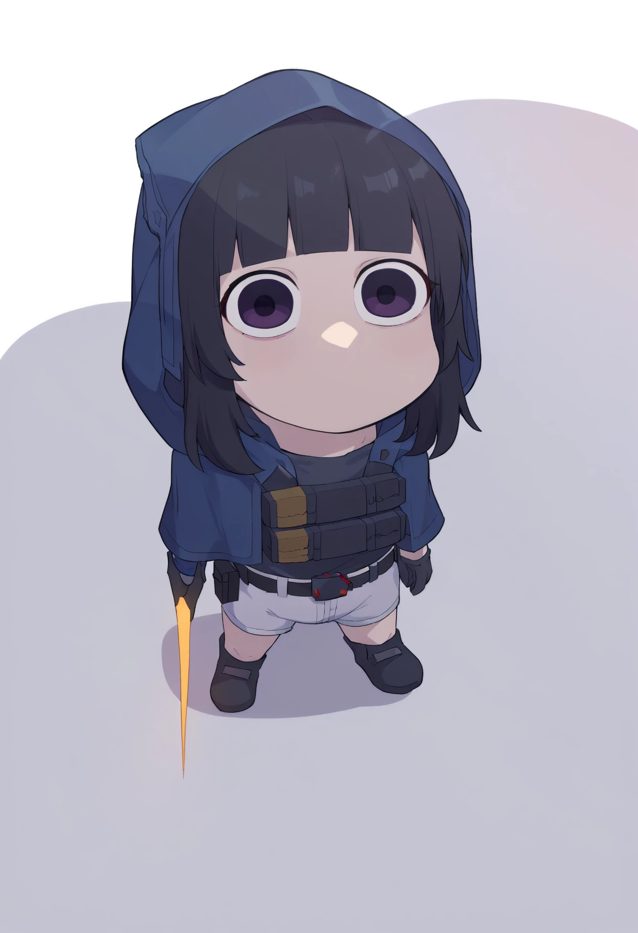 score_9, score_8_up, score_7_up, source_anime,
BREAK
<lora:d-nikke-richy-v1_pdxl:0.8>, ddef, black hair, blunt bangs, red eyes, hooded cloak, grey shorts, tactical clothes, gloves, long sleeves, belt,
<lora:shiBoobShadowMemeV2Continue20th:1.0>,
1girl, solo, shingleshadowmeme, purple eyes,
wide-eyed, solid circle eyes, no mouth, closed mouth,
boob shadow, shadow,
looking up, standing, full body,
simple background, white background, chibi, meme,
giantess,
