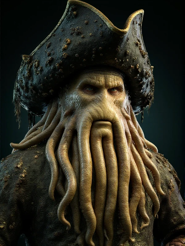 Davy Jones wears a pirate hat closeup face portrait <lora:Davy_Jones:0.9>