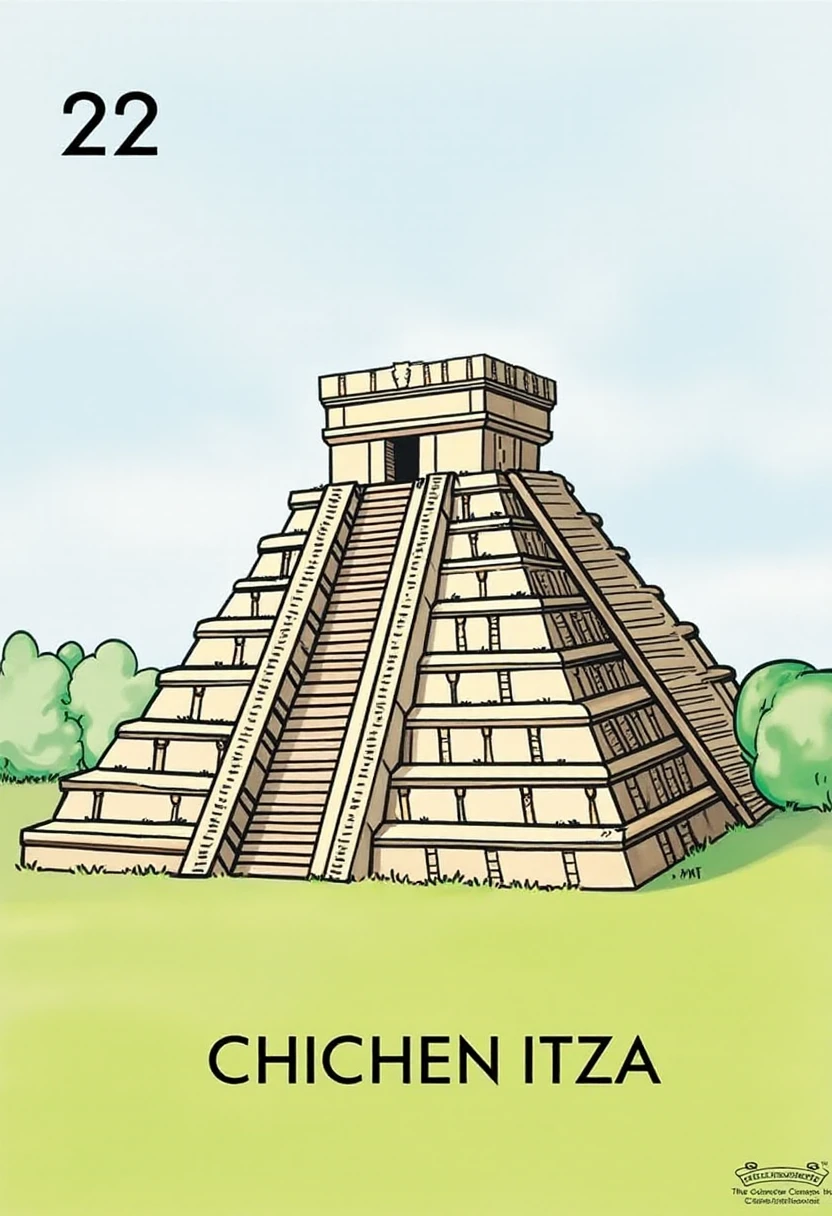 lot3ria, Chichen Itza temple, number at top left cornor reads " 22 ", bottom text reads " CHICHEN ITZA "