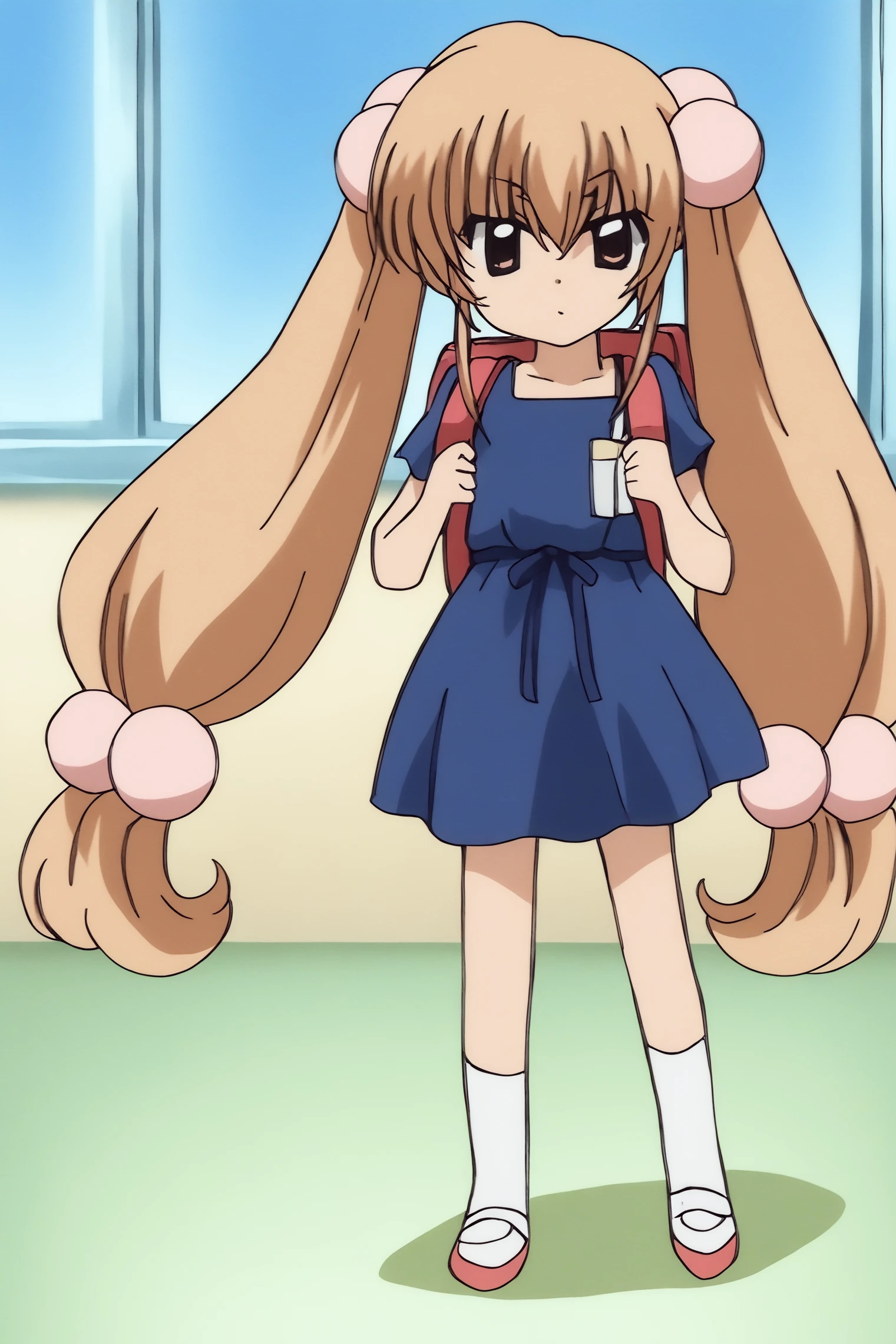 masterpiece, anime screencap, blue_dress, kokonoe rin, randoseru  <lora:Kodomo no Jikan-Kokonoe Rin-ill-pony merge:0.8>