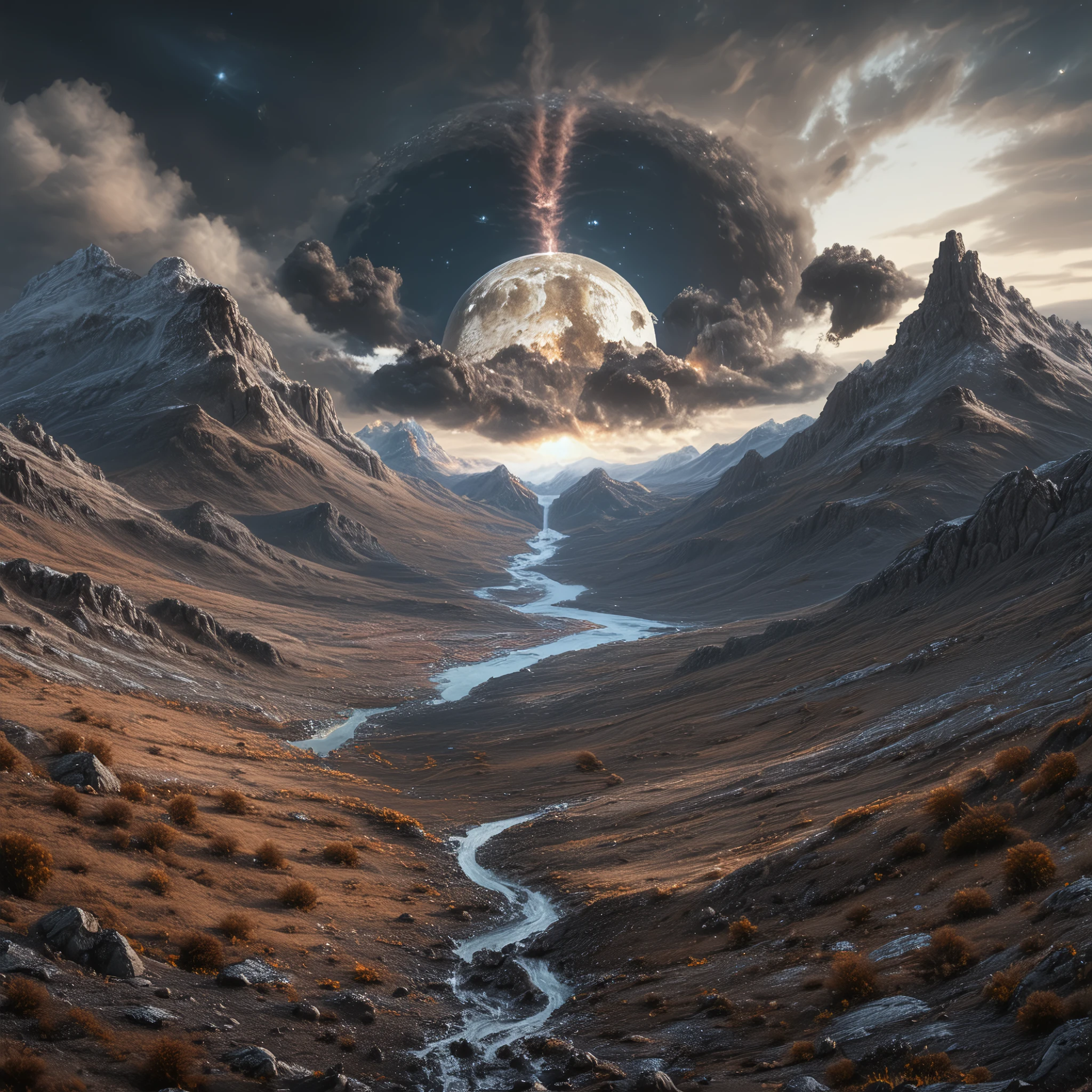 detailed closeup picture of  midgard , epic sky , epic scene, natural light