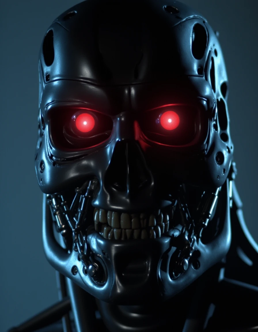 <lora:1984 Film style (The Terminator) v1:1>
In the 1980's Cybernetic Android a close up of a robot with red eyes, solo, looking at viewer, red eyes, 1boy, male focus, blurry, mask, glowing, helmet, glowing eyes, close-up, science fiction, horror themed, perfect teeth, dark themed, low key light, dramatic light, dramatic shadow light, contrast, cinematic color, cinematic look, filmic, realistic, realism, perfection, perfect, Kodak, Kodak film, movie still, Terminator style, The Terminator 1984 Film style, portrait