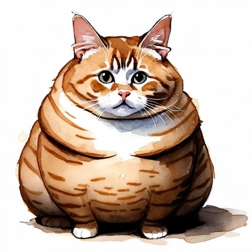 Watercolor painting of the fattest cat in the world