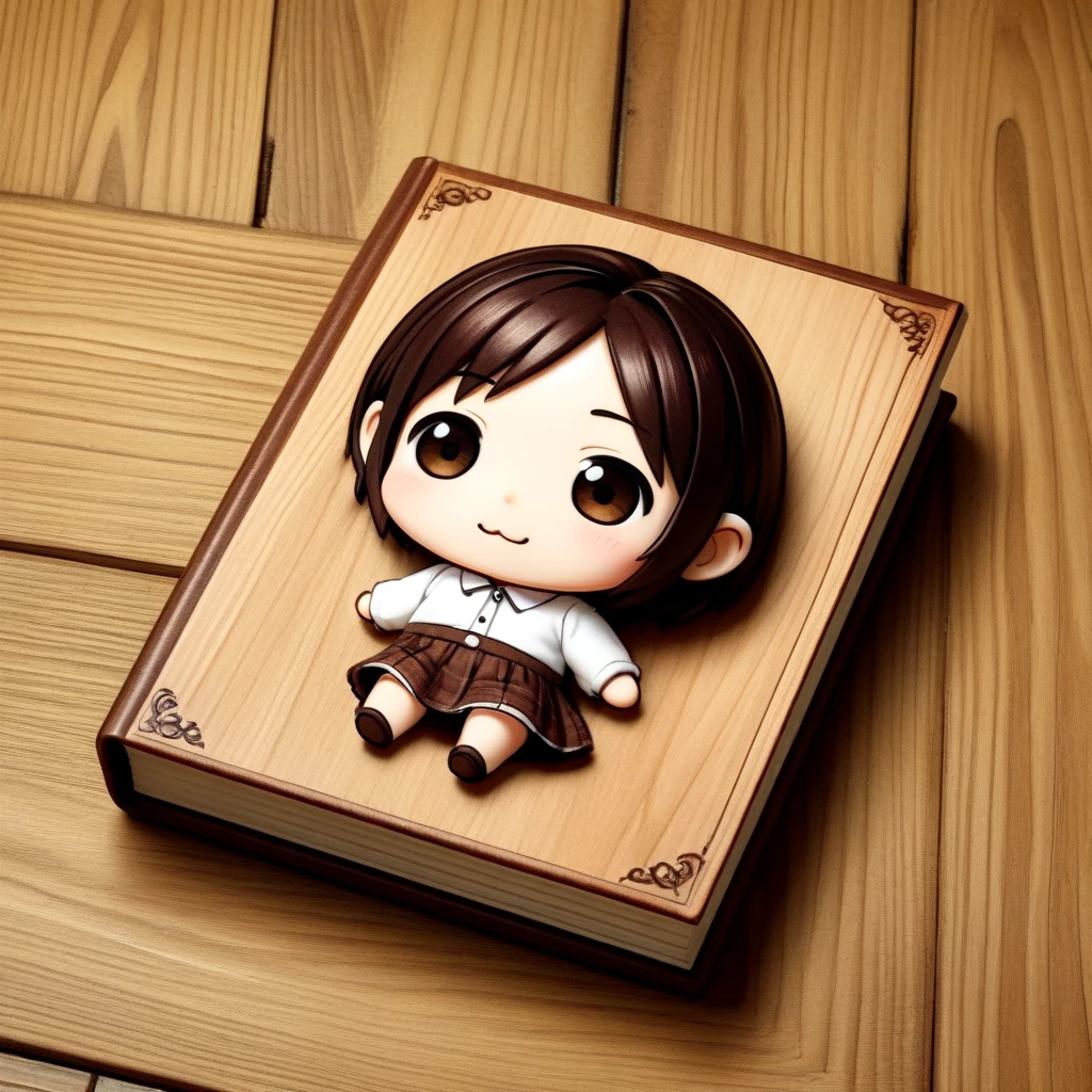 <lora:book_SDXL:0.7>,
chibi, full body, wooden floor, realistic, album cover, still life, wooden table, wood, sealed, Booknize, book cover, BOCO