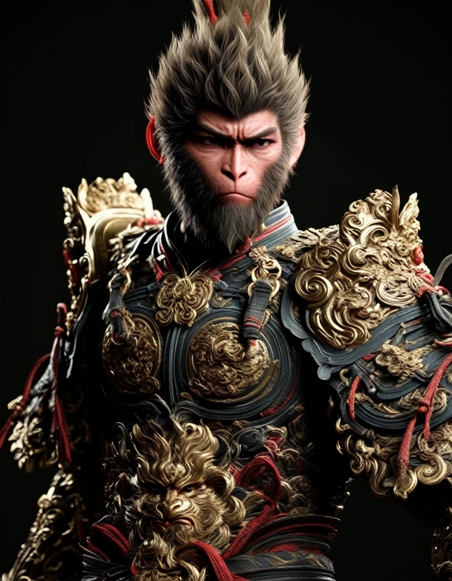 (masterpiece, best quality, stunning, highly detailed,high-contrast palette), ultrarealistic 4k,photoart_style,
wukong, wukong dasheng,male focus,solo,looking at viewer,
Cinematic Lighting, movie-level texture, trending on artstation,
<lora:wukong-000012:0.9>