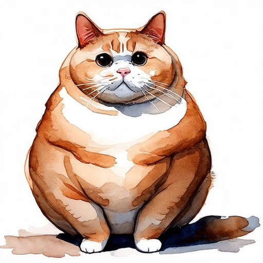 Watercolor painting of the fattest cat in the world