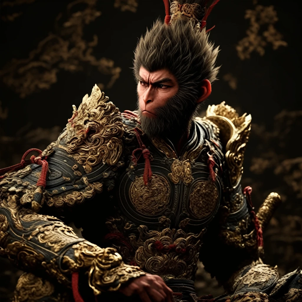 (masterpiece, best quality, stunning, highly detailed,high-contrast palette), ultrarealistic 4k,photoart_style,
wukong, wukong dasheng, solo,male focus,temple,sitting,
Cinematic Lighting, movie-level texture, trending on artstation,
<lora:wukong-000012:0.9>