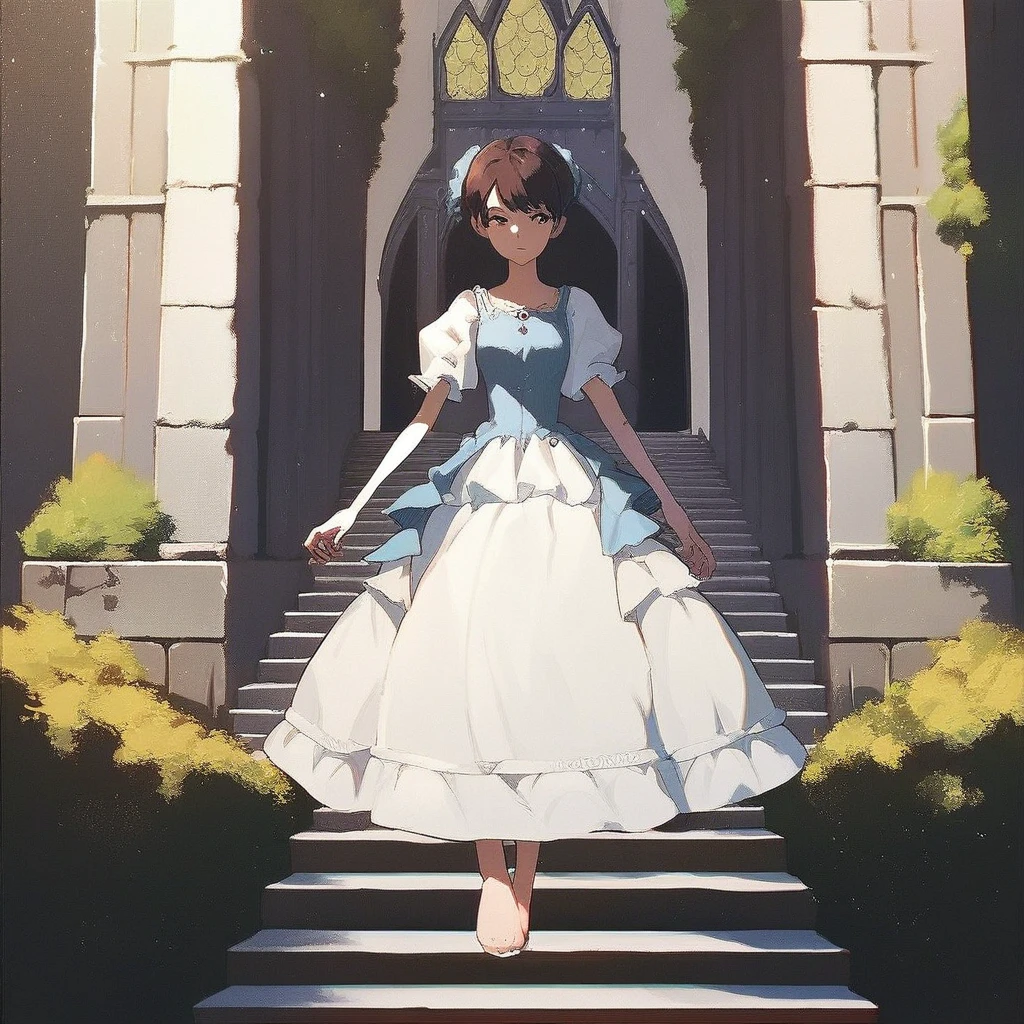 conjoined, source_anime, score_9, score_8_up, score_7_up, 1girl, dress, castle