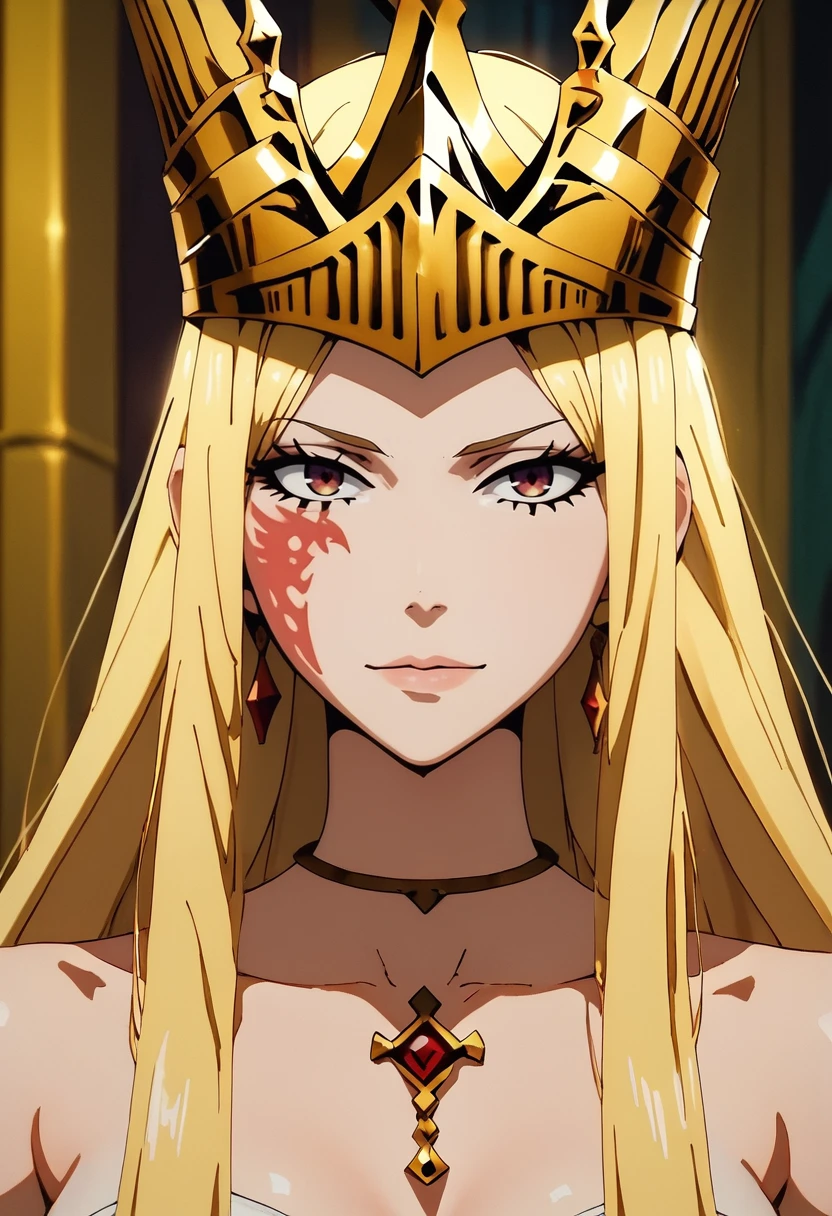 (masterpiece), (best quality), score_9, score_8_up, score_7_up, (masterpiece:1.2), (best quality:1.3), 1girl <lora:Mira_Dianus_Artemina:0.755> mira_magi, crown, blonde hair, looking at viewer, jewelry, low light, dark, dim, cinematic lighting, high contrast, rim lighting, masterful composition, dynamic movement