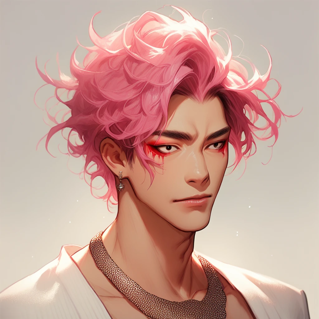 score_9, score_8_up, score_7_up, score_6_up, score_5_up, score_4_up, 43sth3t1c,  1boy, pink hair, necklace, jewelry, makeup, visual kei, asian, , comic art style, illustration, source_cartoon