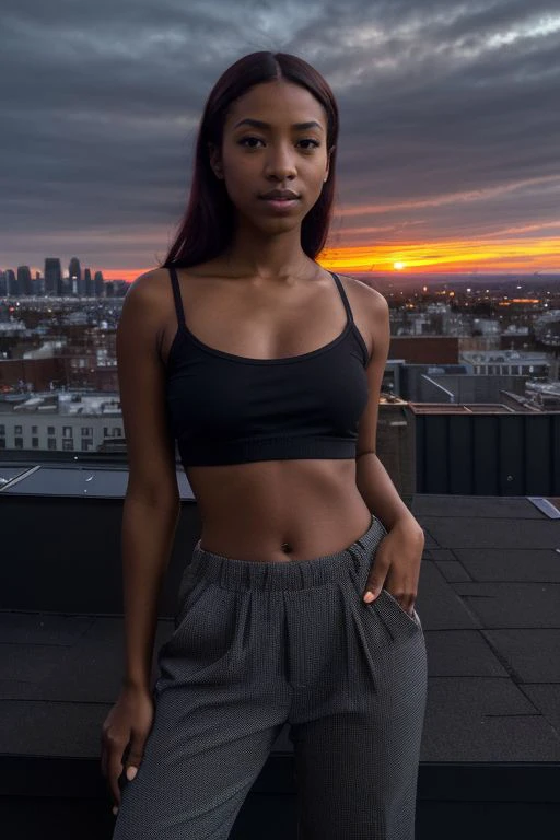 Merger_ezra_violet,
((cityscape:1.2) scene posing on the (rooftops:1.2) at (sunset:1.2) wearing clothes, wearing trousers and a top, (plain top:1.2), (top:1.2), (trousers:1.2), (cityscape:1.2), (night time sunset sky:1.3), (dark:1.1), (evening:1.2), vibrant sky colours:1.2), (clothed:1.1), dressed, clothing, fully dressed,
bokeh, f1.4, 40mm, photorealistic, raw, 8k, textured skin, skin pores, intricate details  <lora:epi_noiseoffset2:1>, epiCRealism