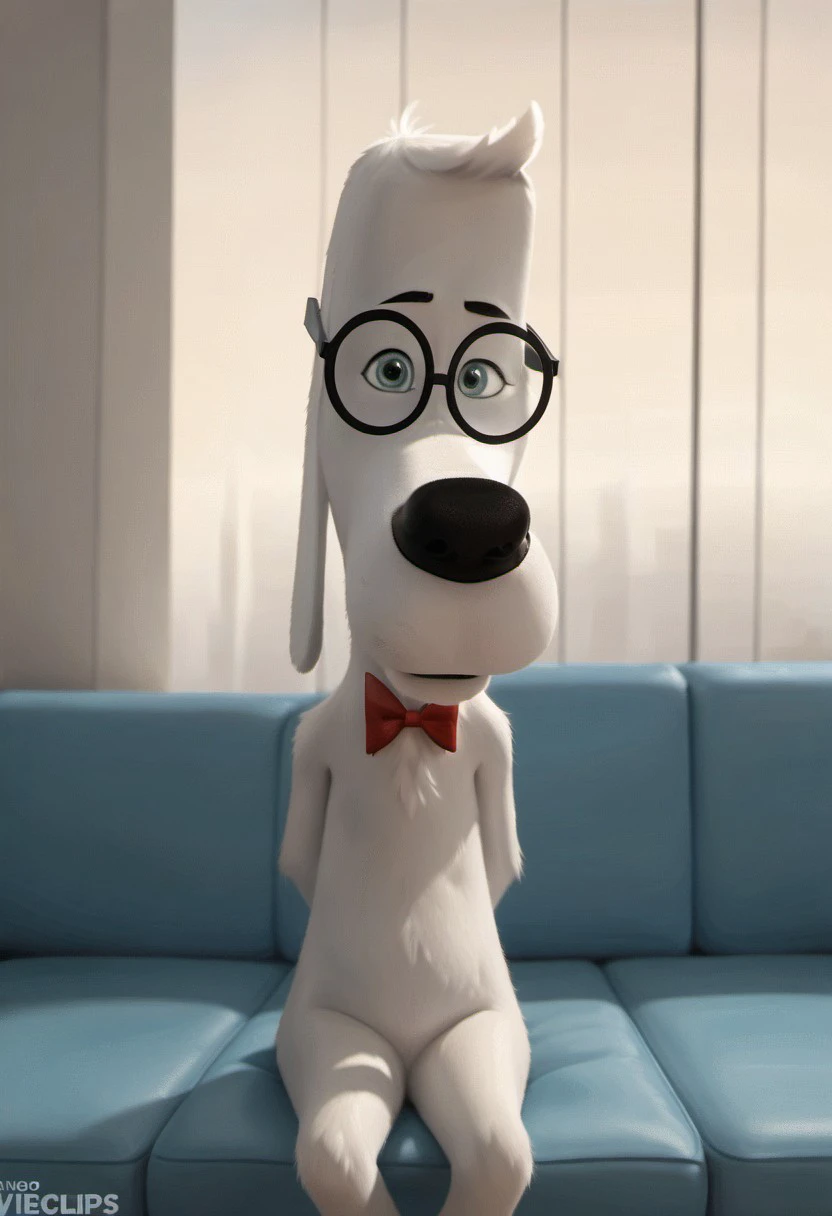 core_9, score_8_up, score_7_up, score_6_up, score_5_up, score_4_up, photorealistic, realistic, ((masterpiece)), furry, male, futanari, ((detailed face, detailed eyes)), solo, 1boi, living room background
BREAK
Mr Peabody, mr_peabody, white fur, anthropomorphic dog, long ears, floppy ears, dog ears, white hair, blue eyes, smiling, round glasses, red bowtie, sitting on couch
BREAK
<lora:add-detail-xl:1.5>
