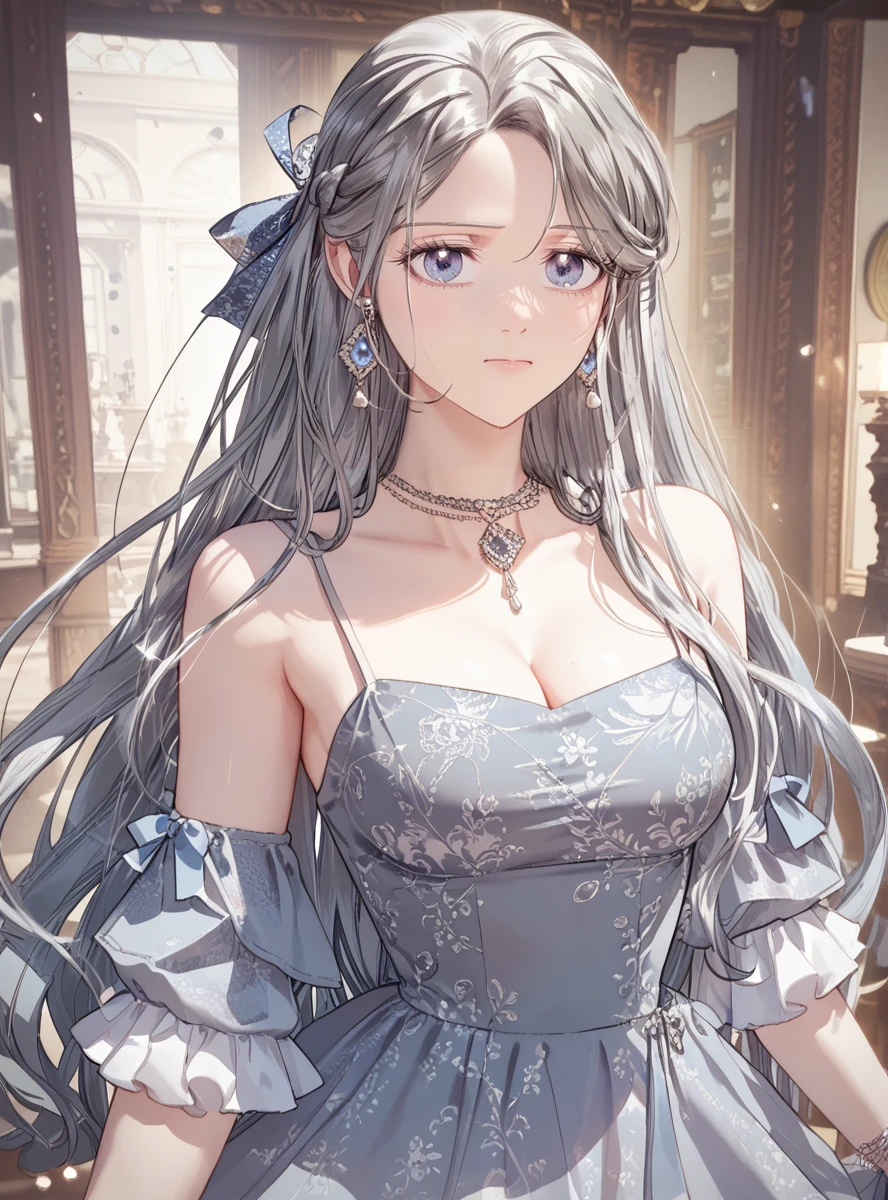 better skin,(score_9_up:1.2),(score_8_up:1.2),(score_7_up:1.2),expressiveh, ,1girl,Masterpiece,(detailed hair), detailed background,thick thighs, big breasts,wide hips, small waist, detailed skin, looking at viewer, big breasts,  <lora:Jubelian_-_Father_I_dont_Want_this_Marriage:1>jubelian, blue eyes, long hair, silver hair, dress, jewelry, earrings