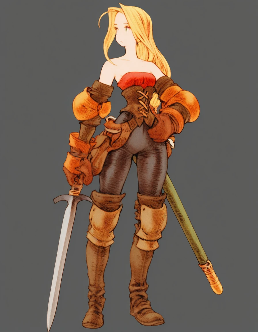 masterpiece, female <lora:Final_Fantasy_Tactics_for_Illustrious:1> fft_style, rpg hero, sword saint