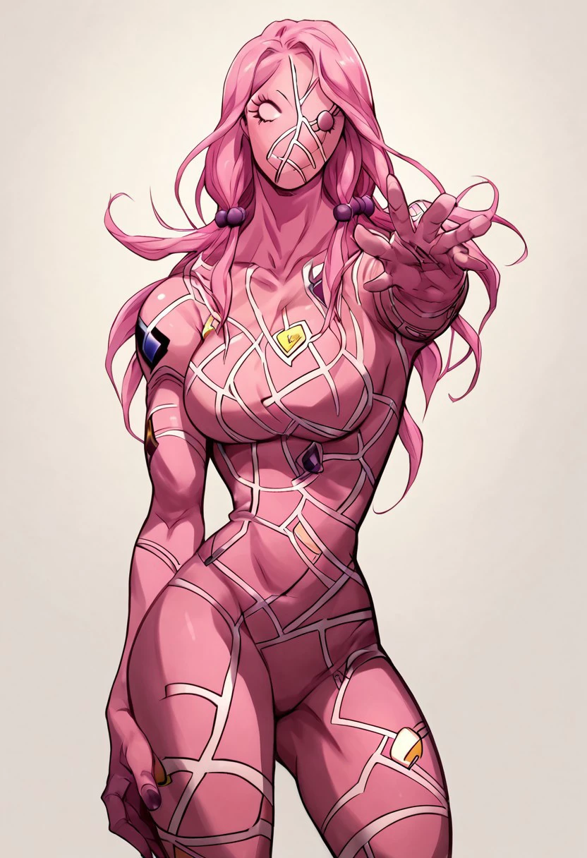 score_9, score_8_up, score_7_up, PaisleyPark, Pink body, stand (jojo), looking at viewer, large breasts, neutral pose, looking at viewer, seductive,