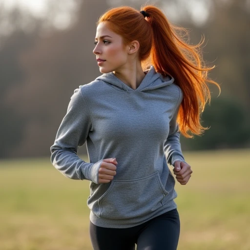 (1girl in, age25, Solo, Aesthetic artwork, irish redhead, wavy ginger hair, shoulder length ginger hair, light blue eyes, some small freckles, pale skin, A-cup, small breasts, runners body, (textured skin, skin pores:1.1), (moles:0.8), imperfect skin, wearing dark gray jacket, wearing navy blue leggings, sharp background, golf, (action shot, walking, 1.25), (extremely detailed 8k wallpaper), (hard lighting), Fujifilm XT3 sharp focus, Sharp focus, (natural light), crazy details, complex details, film grain, High Detail, hyperdetailed, f/2.8, 18mm, high quality, Hazel Brooks