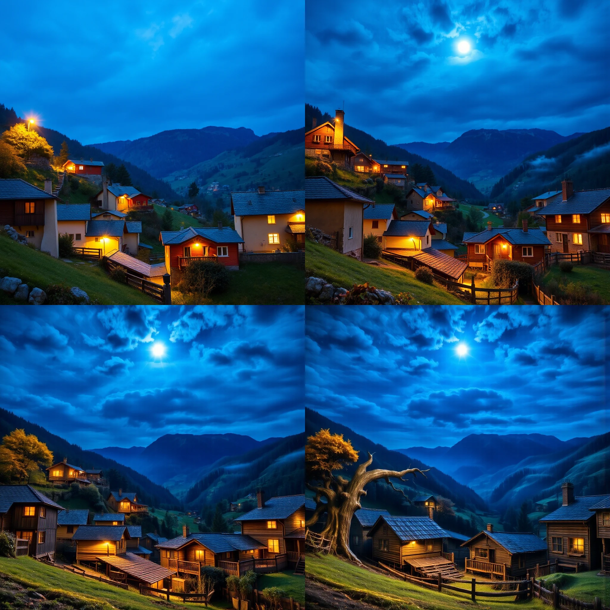 photo, happy cosy village in the valley, in funny colorful landscape, sun lush

 quirky whimsical, , cinematic 18k film, art photo, night, realistic professional, snapshot, 


 diffuse light and shadows, reflections, art 
blue cold backlight. 