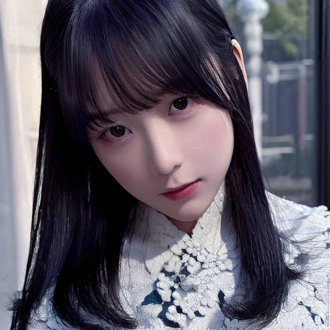 Best quality, masterpiece, ultra high res,(photorealistic:1.4),raw photo, 1girl, solo, realistic, portrait,  long hair, black hair, looking at viewer, cute girl, kawaii, teen, beautiful, red Chinese clothes, <lora:rorurari_20241104033305-000007:0.9>