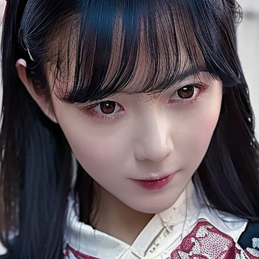 Best quality, masterpiece, ultra high res,(photorealistic:1.4),raw photo, 1girl, solo, realistic, portrait,  long hair, black hair, looking at viewer, cute girl, kawaii, teen, beautiful, red Chinese clothes, <lora:rorurari_20241104033305-000010:0.9>