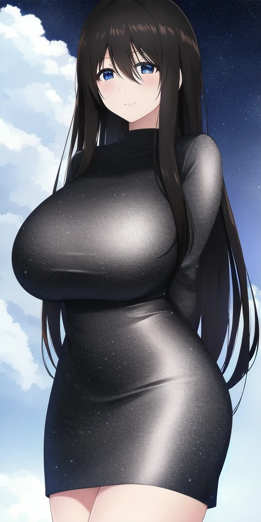 <lora:ohno_kanakoV7:0.7> ohno_kanako, arms_behind_back, huge_breasts, standing, solo, starry_sky, pencil_dress,, masterpiece, best_quality, detailed_face, detailed_eyes, highres, beautiful, detailed, absurdres,