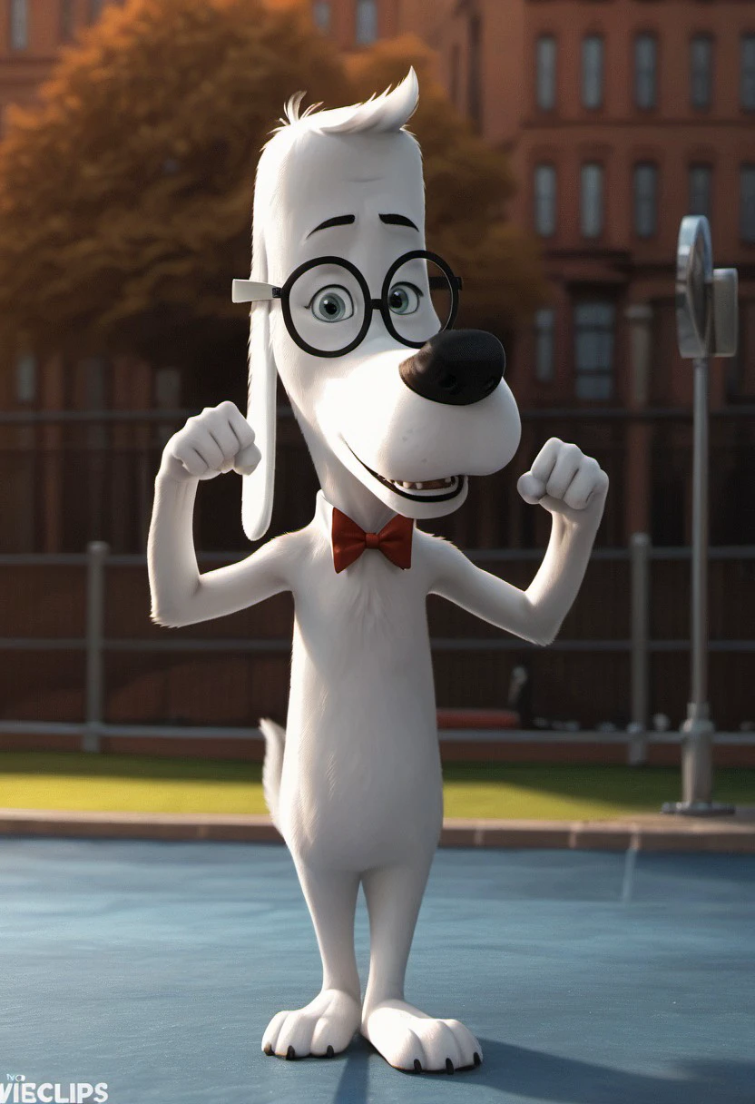 core_9, score_8_up, score_7_up, score_6_up, score_5_up, score_4_up, photorealistic, realistic, ((masterpiece)), furry, male, futanari, ((detailed face, detailed eyes)), solo, 1boi, nature background,
BREAK
Mr Peabody, mr_peabody, white fur, anthropomorphic dog, long ears, floppy ears, dog ears, white hair, blue eyes, smiling, round glasses, red bowtie, skateboarding, flexing arm
BREAK
<lora:add-detail-xl:1.5>