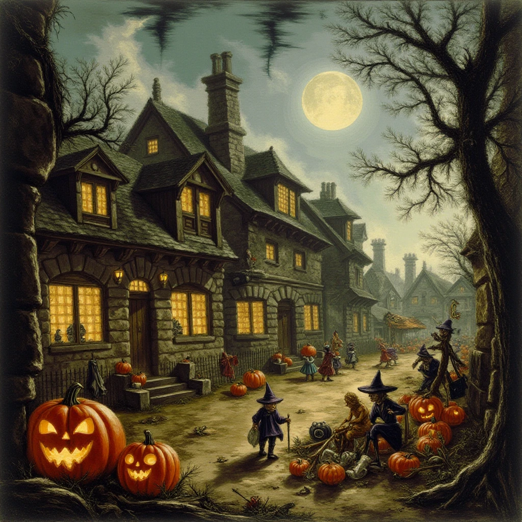 Generation Mode:

flux_txt2img

Positive Prompt:

by Giovanni Battista Piranesi, Imagine a quaint village street lined with charming, old stone cottages, their windows flickering with the warm glow of candlelight. In front of each cottage, you see intricately carved pumpkins, their Chibi_Halloween faces illuminated by candles inside, casting playful shadows on the cobblestones. A light mist hangs in the air, adding an eerie atmosphere, while a full moon casts a silvery glow over the scene. Chibi_Halloween people dressed in a mix of traditional costumes—ghosts, witches, and skeletons—wander the street, holding brightly coloured trick-or-treat bags. Nearby, a group of Chibi_Halloween friends gathers around a bonfire, sharing ghost stories and toasting marshmallows, while a few others enjoy games like bobbing for apples. In the background, a scarecrow stands guard in a nearby field, dressed in tattered clothes, adding to the rustic charm of the night.

Model:

FLUX Dev (Quantized) (FLUX)

VAE:

FLUX.1-schnell_ae (FLUX)

Width:

1024

Height:

1024

Seed:

1905857980

Steps:

22

High Resolution Fix Enabled:

false

LoRA:

Giovanni_Battista_Piranesi (FLUX) - 1.5