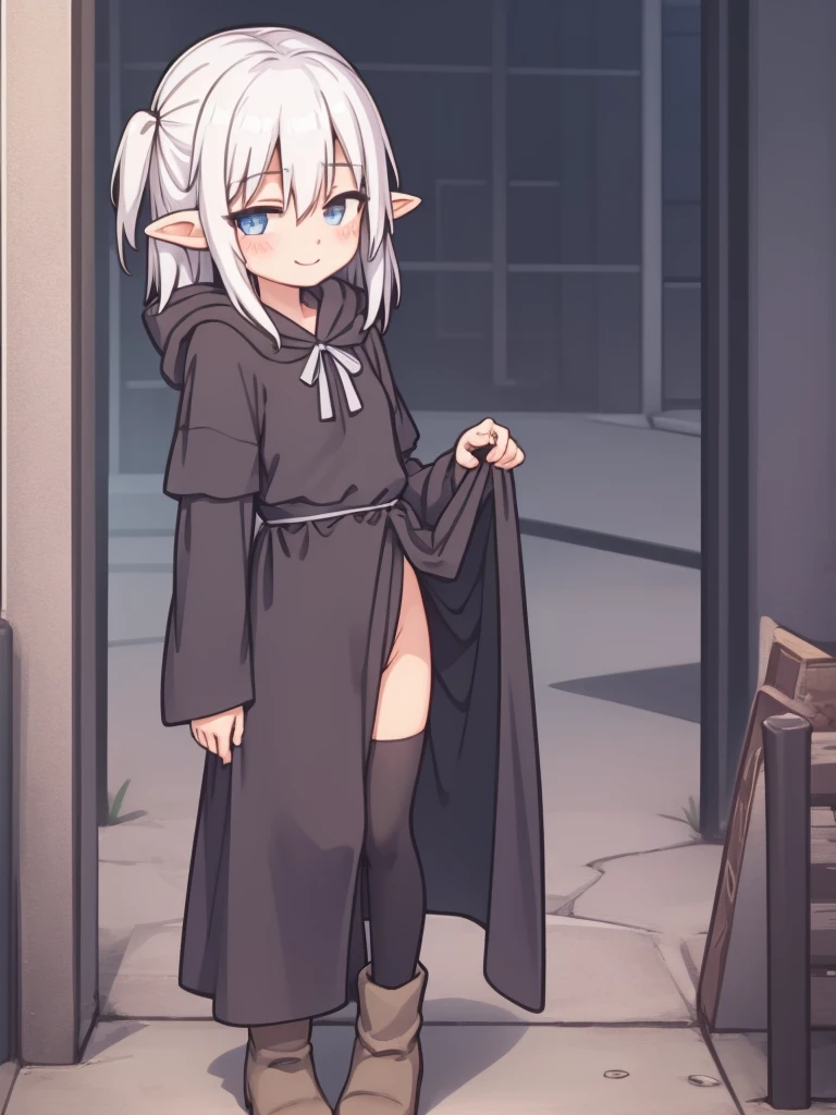 (best quality:1.15), (highest quality:1.15), inside a dungeon, 1girl, elf, (nude:1.2) (naked:1.2), incredibly sexy, (terrifying smirk:1.2), (evil smirk:1.2), (child:1.1), (loli:1.1), short hair, athletic body, flat breasts, best quality eyes, (4K:1.05), (best quality resolution:1.05), best quality upscale, highest quality upscale