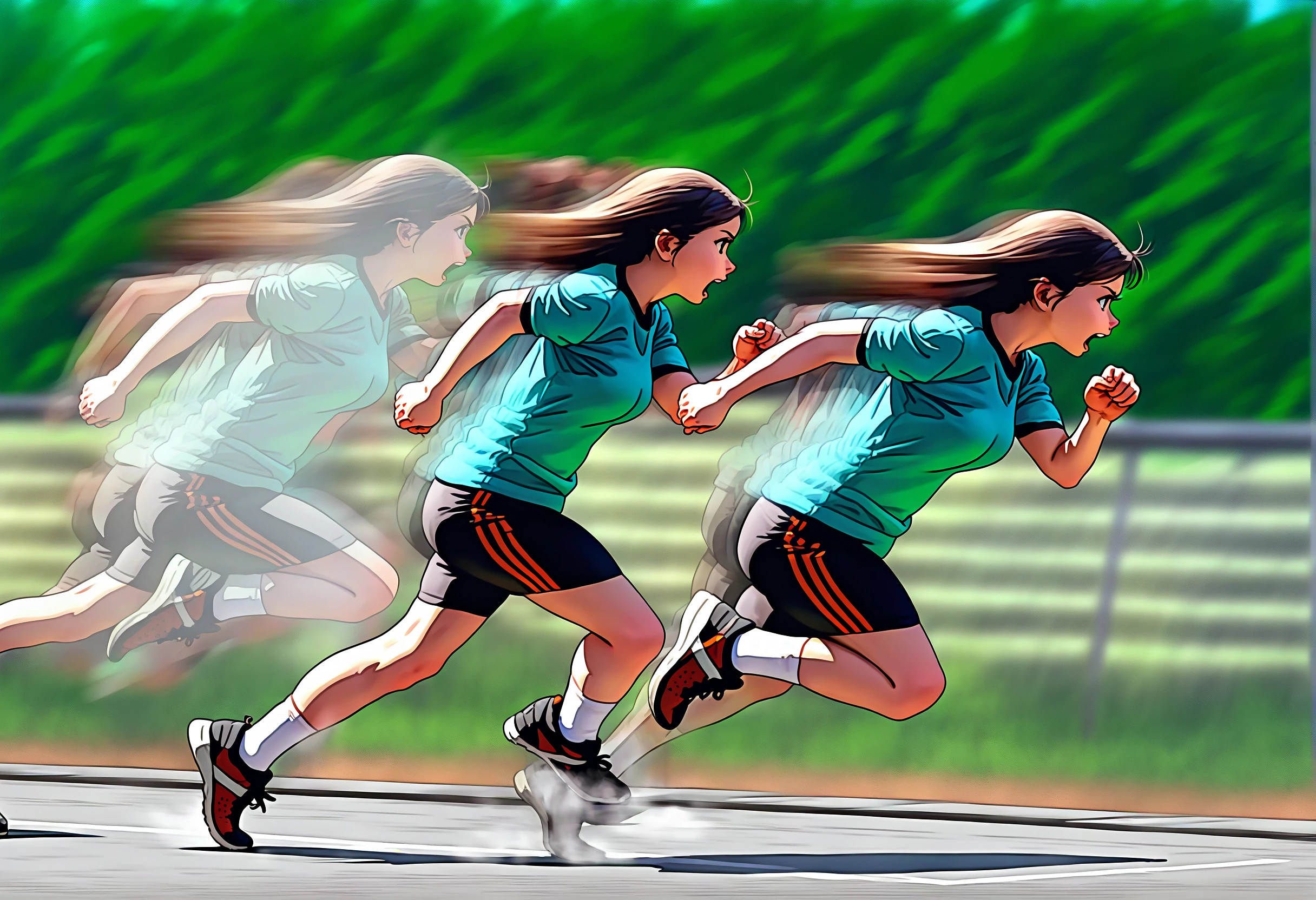 masterpiece, best quality, motiontrail, afterimage, motion trail, motion lines, motion blur, <lora:MotionTrail_illusXL_Incrs_v1:1>, running, 1girl, speed lines,