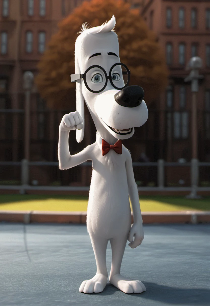 core_9, score_8_up, score_7_up, score_6_up, score_5_up, score_4_up, photorealistic, realistic, ((masterpiece)), furry, male, futanari, ((detailed face, detailed eyes)), solo, 1boi, nature background,
BREAK
Mr Peabody, mr_peabody, white fur, anthropomorphic dog, long ears, floppy ears, dog ears, white hair, blue eyes, smiling, round glasses, red bowtie, skateboarding, flexing arm
BREAK
<lora:add-detail-xl:1.5>