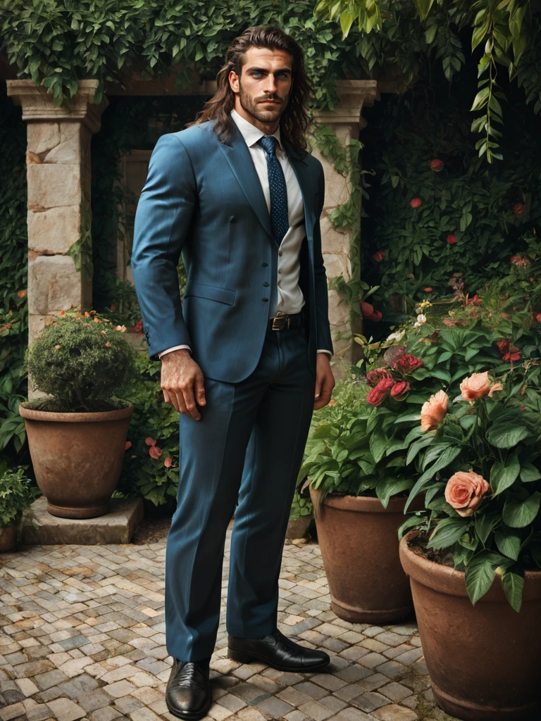 score_9, score_8_up, score_7_up, score_6_up, score_5_up, score_4_up, Orhun,  long hair, , full body ,  man standing in garden, hairy body, dark-blue-eyes, hairy, sunny day, suit, masterpiece, best quality, athletic, business outfit<lora:TrSerkan-Orhun-Pony:0.6>