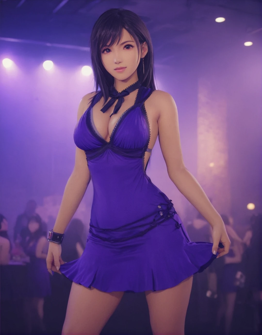 (best quality,ultra-detalhado),(Realistic:1.37),Tifa Lockhart, Rosto bonito e detalhado, sex appeal, maquiagem preta nos olhos, textura ultra realista, rosto delicado, corpo delicado, Fit physique