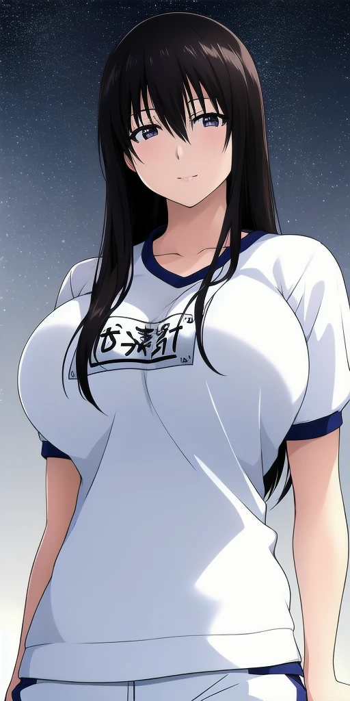 <lora:ohno_kanakoV7:0.7> ohno_kanako, arms_behind_back, huge_breasts, standing, solo, starry_sky, gym_uniform,, masterpiece, best_quality, detailed_face, detailed_eyes, highres, beautiful, detailed, absurdres,