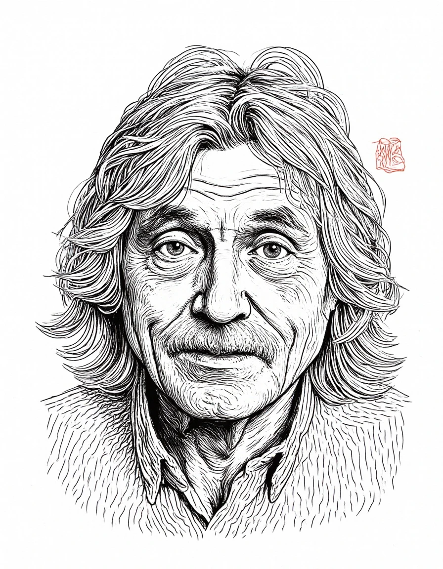 Doodle Art Style, <lora:Johan Derksen:1.5> a man called Johan Derksen, old man, grey hair, drawing, freeform, swirling patterns, doodle art styleâââ