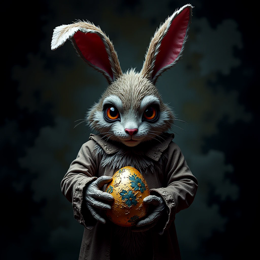 Nightmare Easter Bunny, holding a foil-covered Easter egg.

nghtmrCE_Style