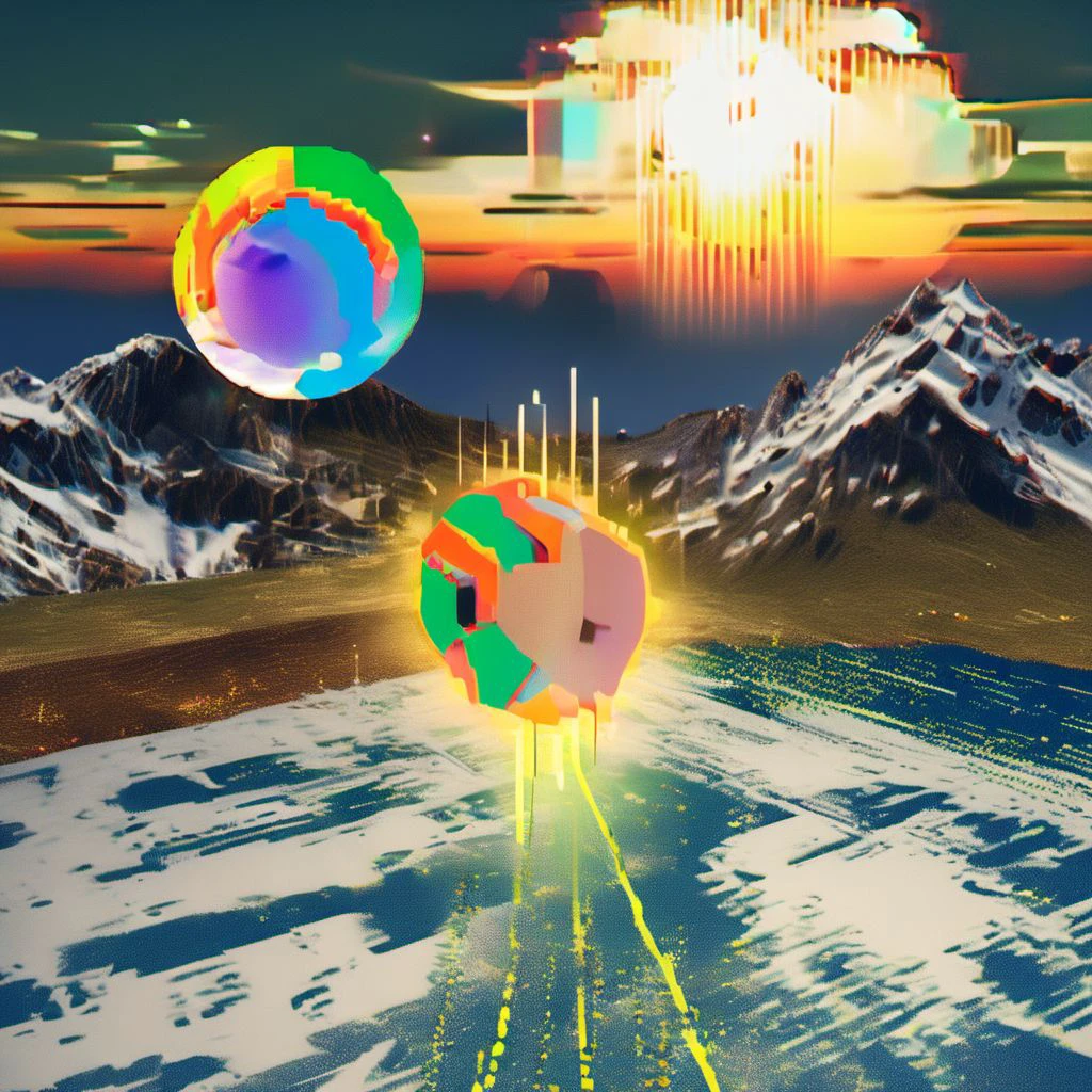 the eyes of a iridescent translucid angel with horns and a sparkle emoji with prismatic light and sunflare clouds and mountains, oldvidegame graphics, unrealengine, , <lora:playdate:1> <lora:prompting_changes:1>