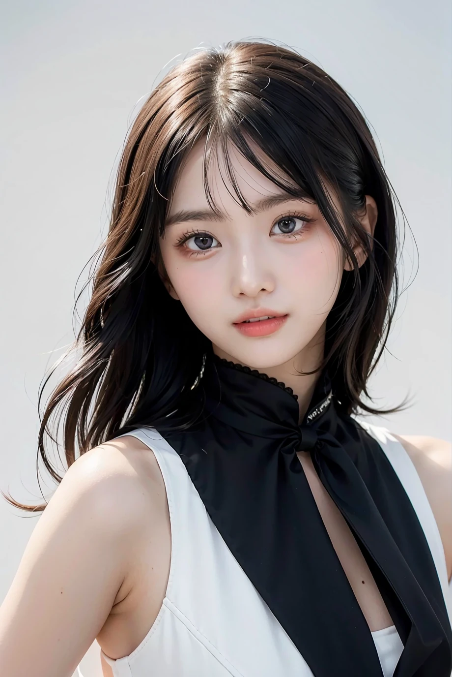 1girl, black  random formal attire, white background,  <lora:Twice_momo-02:1>