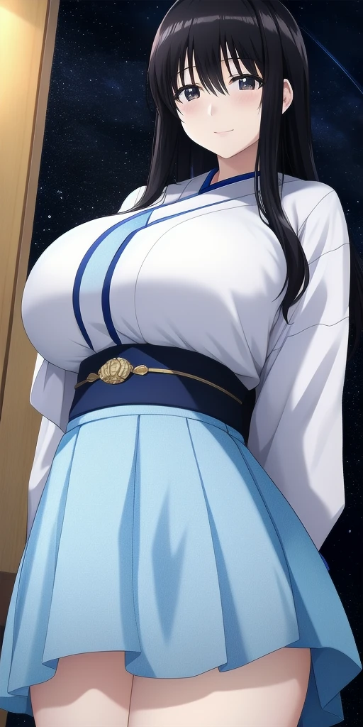 <lora:ohno_kanakoV9:0.7> ohno_kanako, arms_behind_back, huge_breasts, standing, solo, starry_sky, japanese_clothes,, masterpiece, best_quality, detailed_face, detailed_eyes, highres, beautiful, detailed, absurdres,