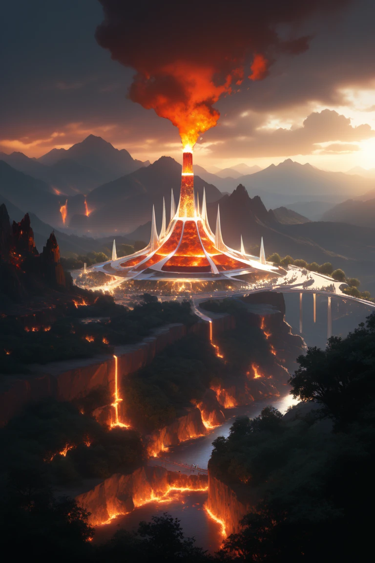 score_9, score_8_up, score_7_up, source_anime, rating_safe, day, natural lighting, fire theme, molten rock, magma, lava, fire, fantasy-Mesopotamian structure focus, DaZIGGURAT, DaZIGGURAT_architecture, Nclutter, Mclutter, Lclutter, scenery, intricately detailed illustration, atmospheric perspective, depth of field