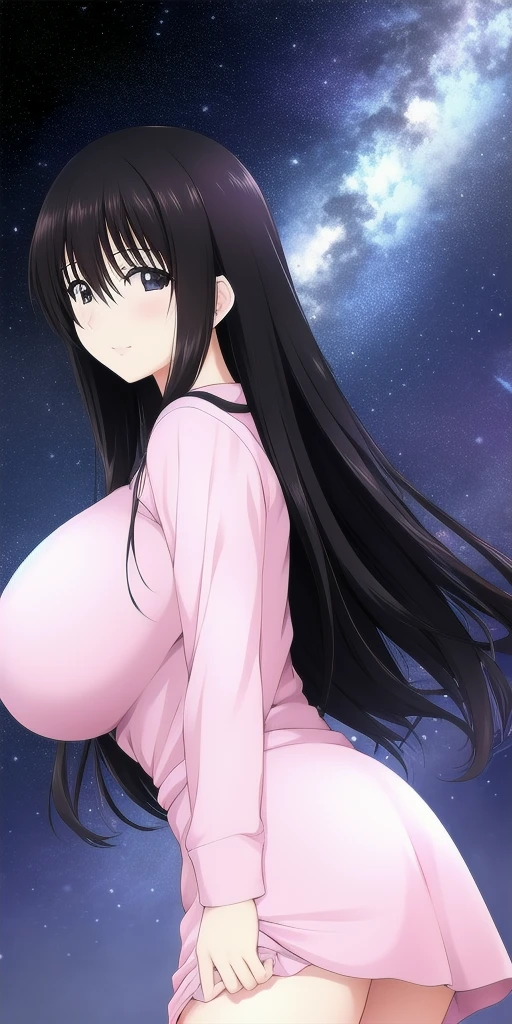 <lora:ohno_kanakoV9:0.7> ohno_kanako, arms_behind_back, huge_breasts, standing, solo, starry_sky, pencil_dress,, masterpiece, best_quality, detailed_face, detailed_eyes, highres, beautiful, detailed, absurdres,